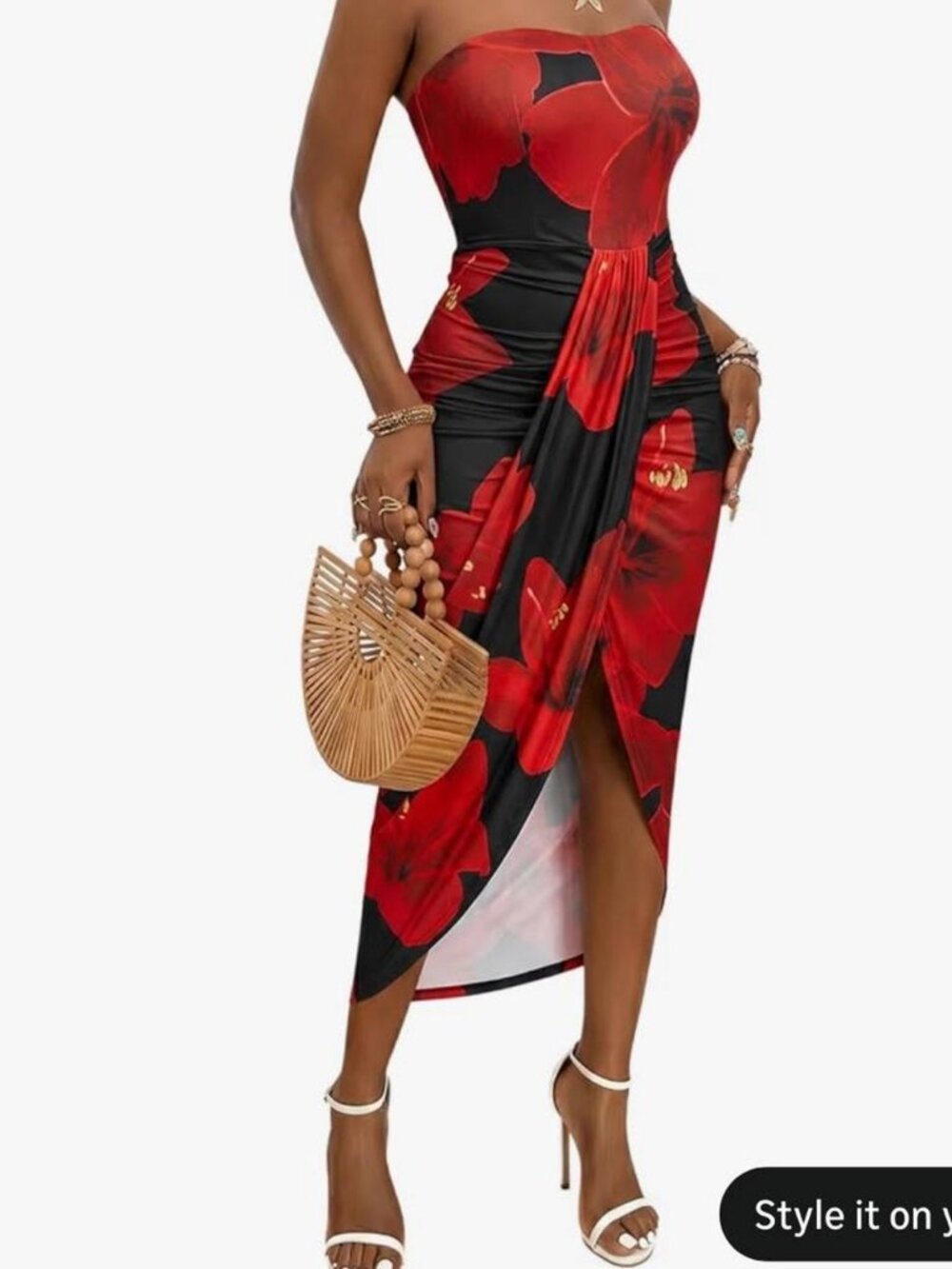 Brown (chocolate) strapless asymmetric maxi dress